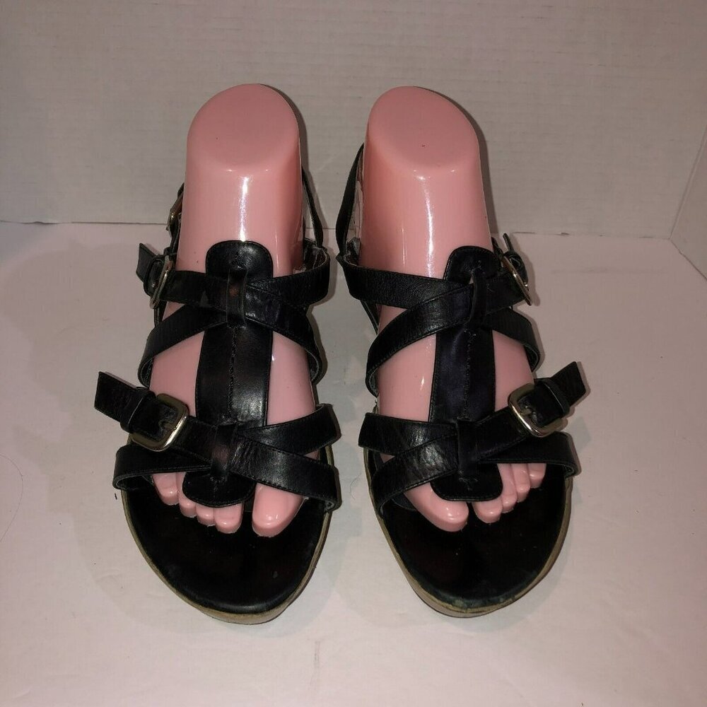 Stuart Weitzman Womens Size 9 M Black Open Toe Strappy Platform Wedge Sandals - Picture 4 of 10